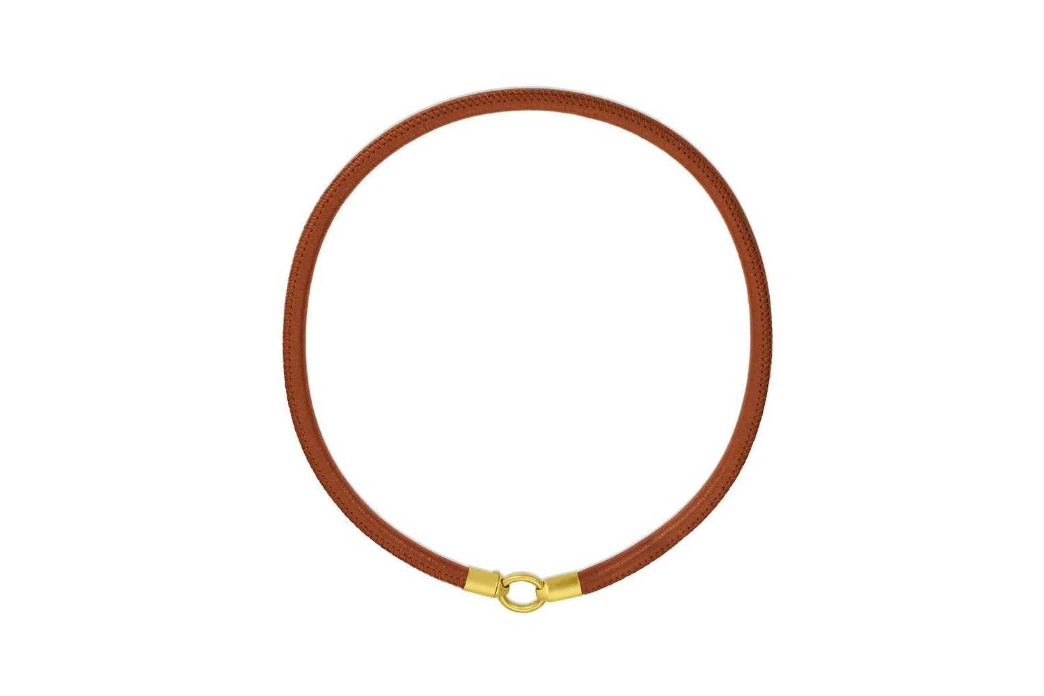 Leigh Maxwell Thick Leather Cord in Light Brown with 18K yellow gold