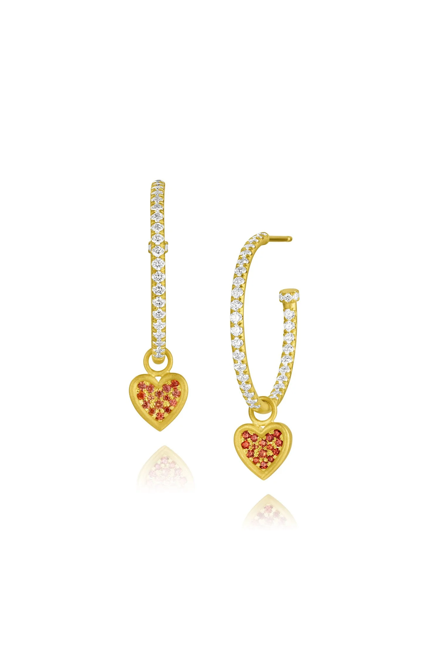 Leigh Maxwell Pavé Medium Hoop with orange sapphire heart earring charms