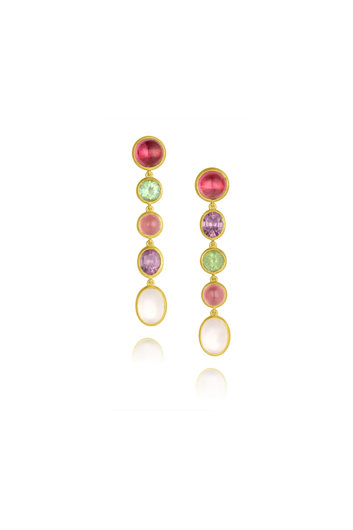 Mixed Gemstone Line Earrings - Tourmaline, Moonstone & Spinel