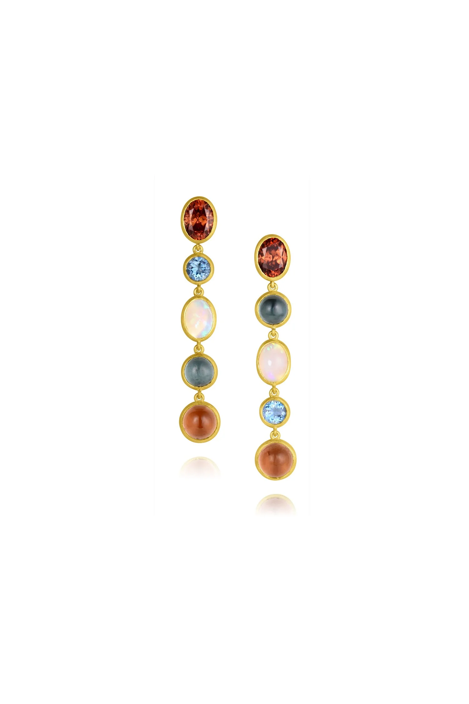 Mixed Gemstone Line Earrings - Zircon, Tourmaline, Opal, Aquamarine