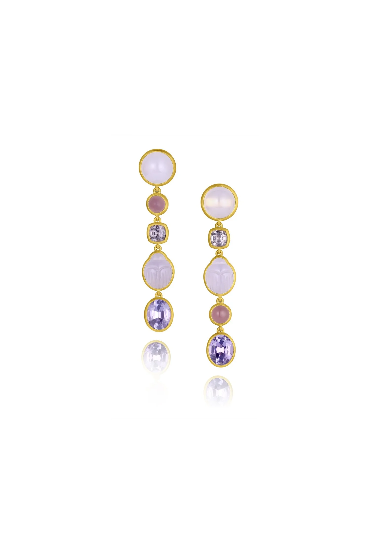 Mixed Gemstone Line Earrings - Chalcedony, Spinel & Tanzanite