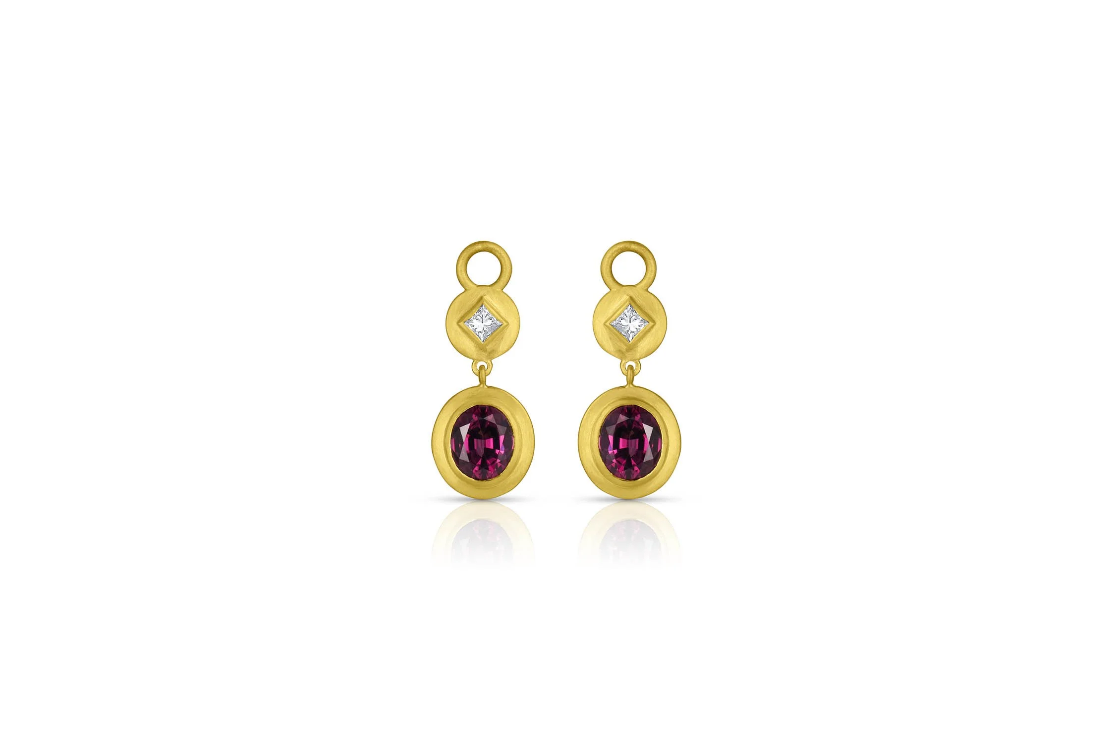 Princess Cut Diamond & Gemstone Earring Charms - Oval Spinel