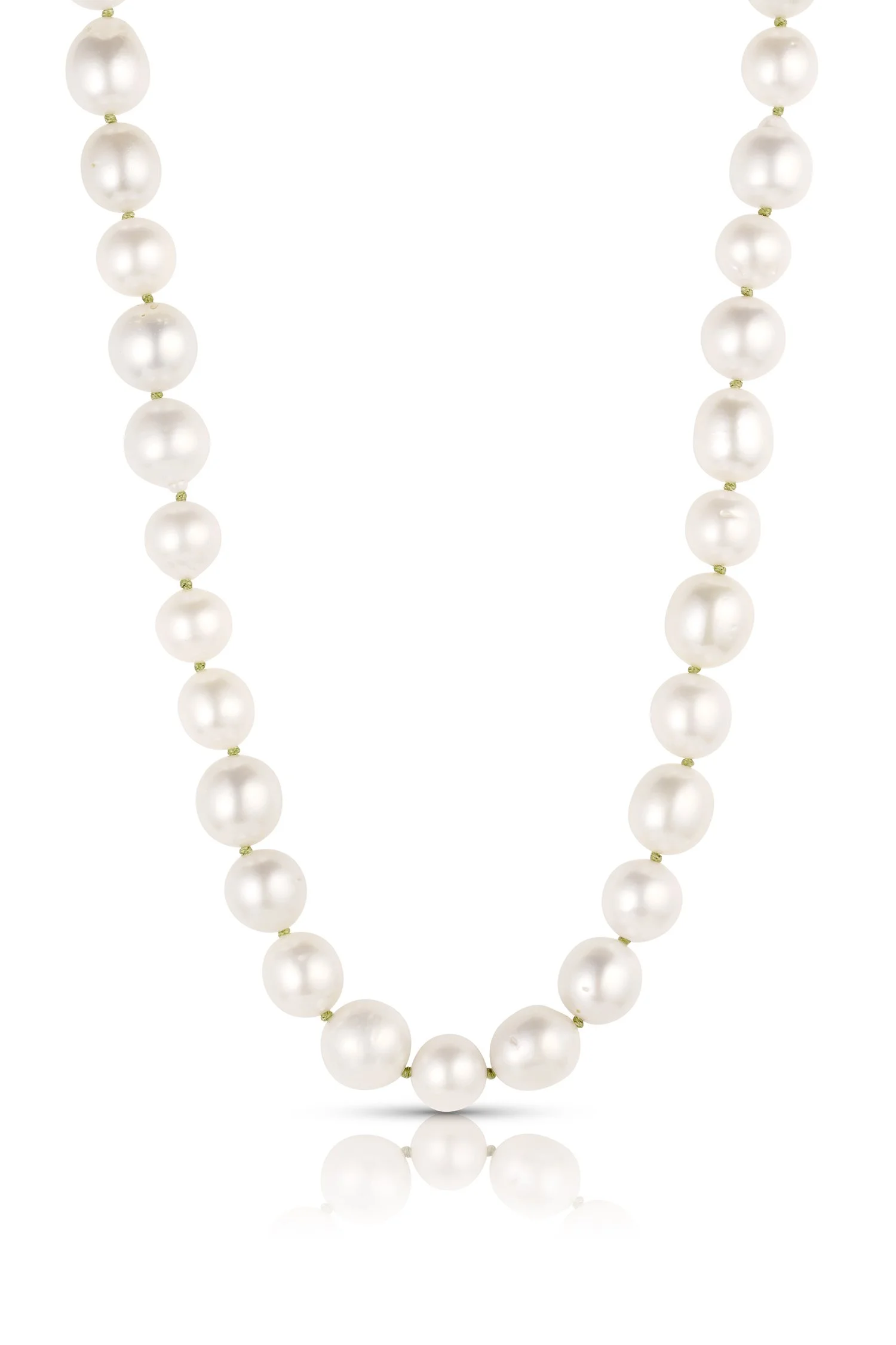 Leigh Maxwell Colorful Knotted White South Seas Pearls in 18K yellow gold with green thread