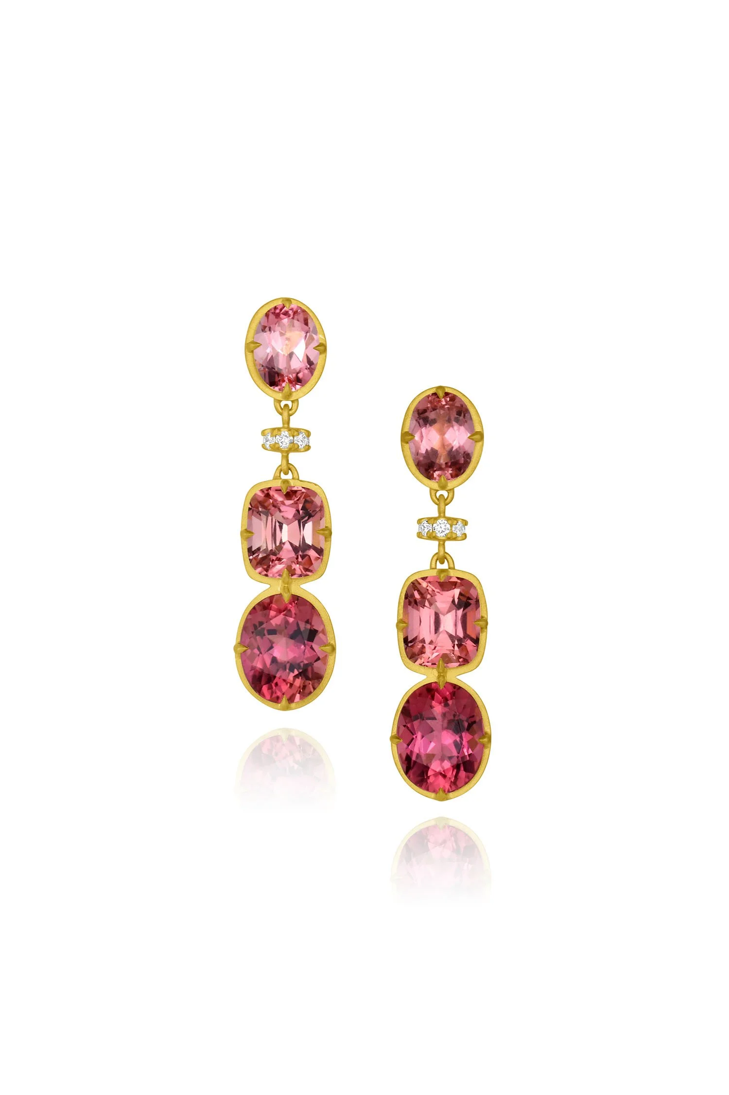 Gemmy Drop & Diamond Rondelle Earrings- Pink Tourmaline
