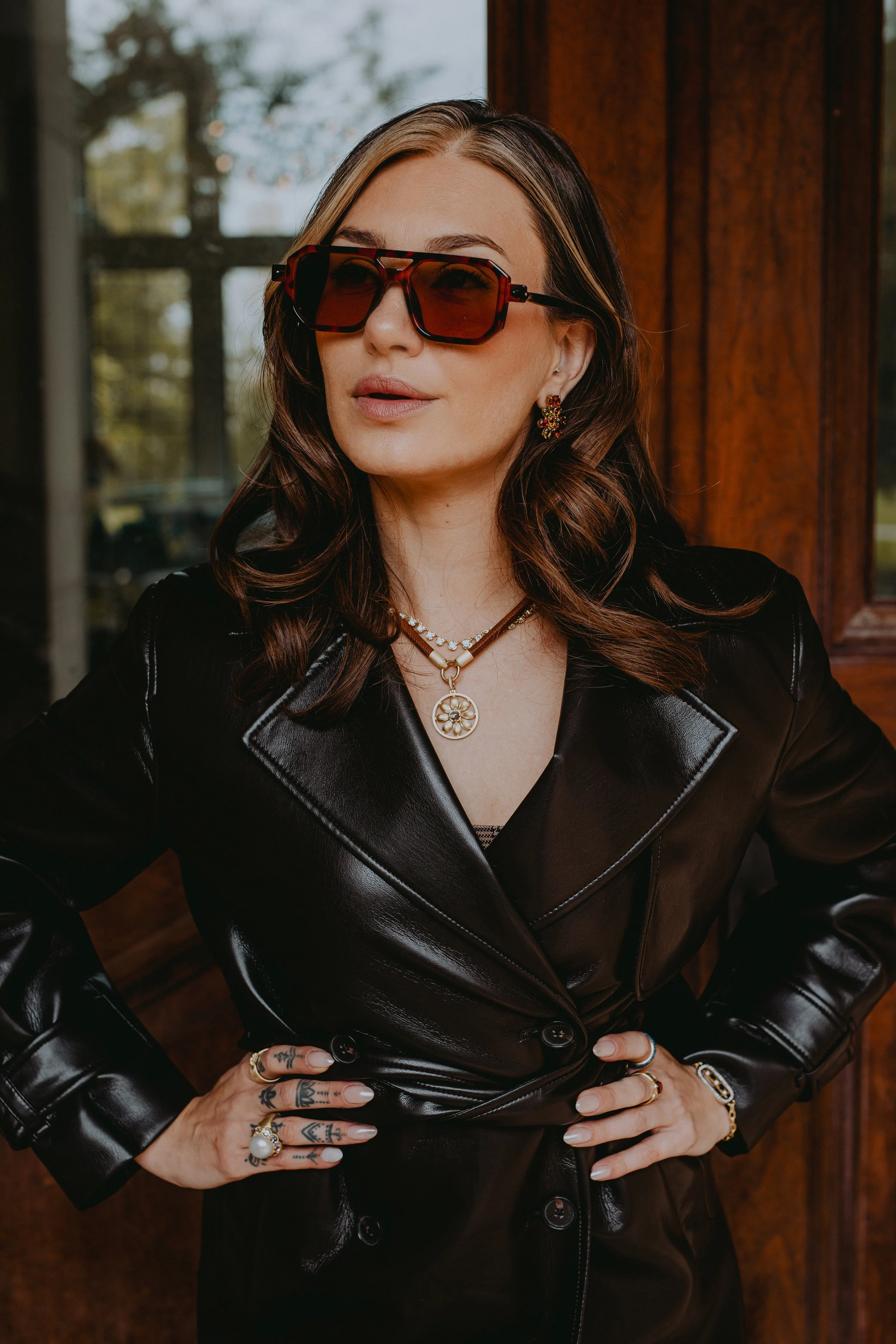 Model wearing Leigh Maxwell Thick Leather Cord