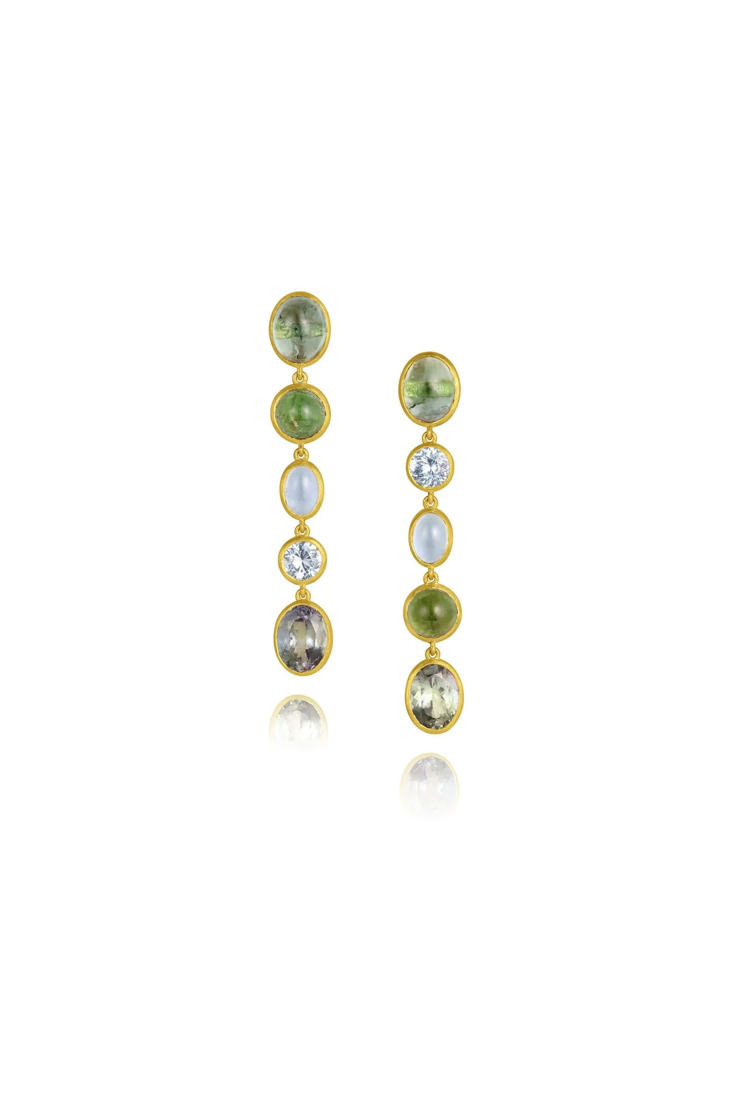 Mixed Gemstone Line Earrings - Tourmaline, Montana Sapphire, Aquamarine, Zoisite