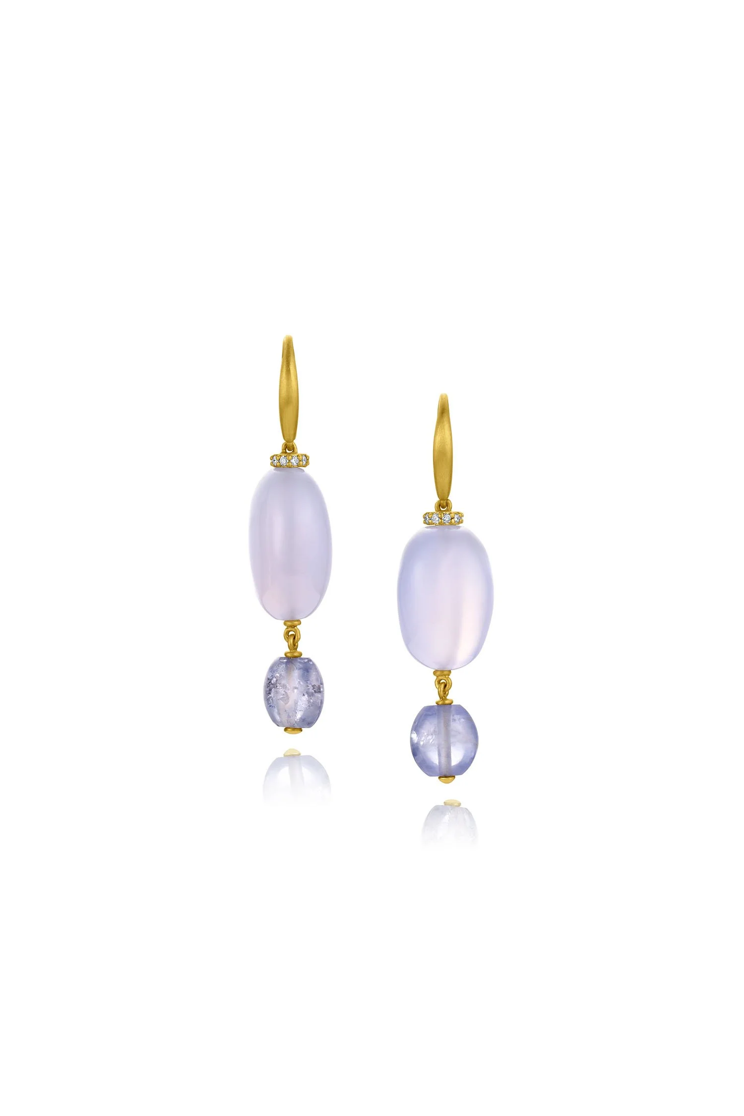 Diamond Rondelle & Bead Earring - Chalcedony & Sapphire