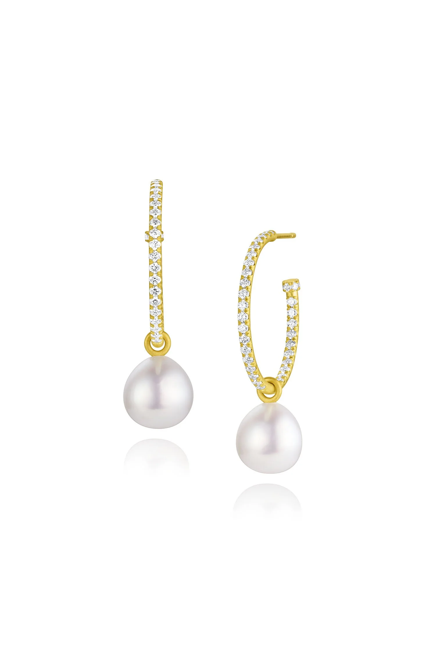 Leigh Maxwell Pavé Medium Hoop with white South Seas pearls drops