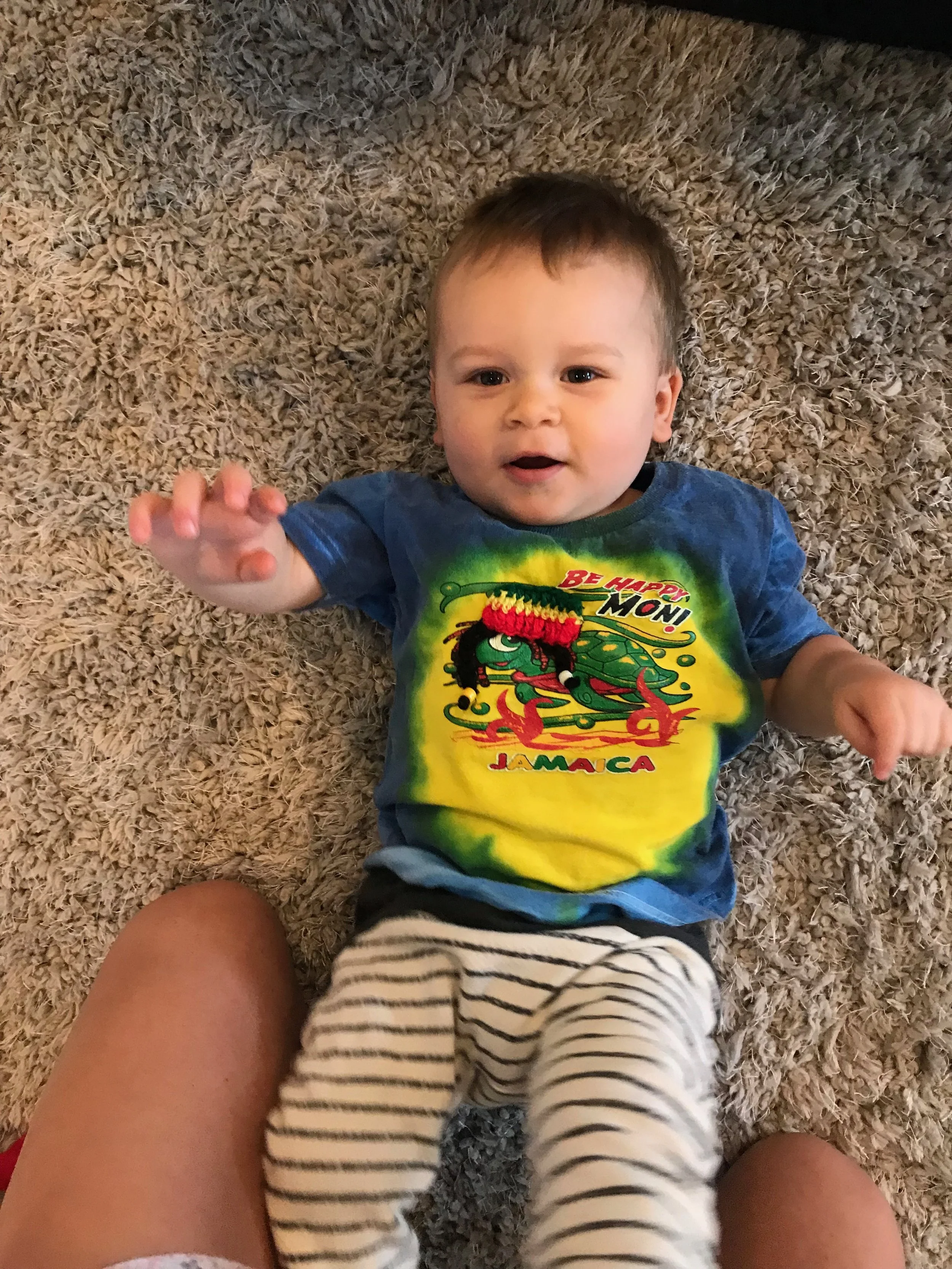 Missed my little man! Loving his shirt we brought back from Jamaica
