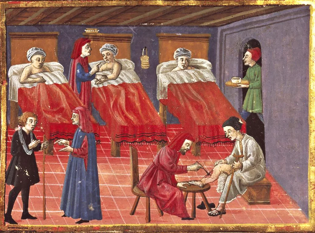 Hospital, Codice Squarcialupi, XV century; Biblioteca Laurenziana, Florence, Italy