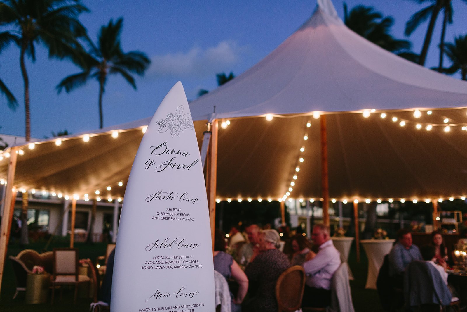 Andaz Wedding Reception Surfboard Menu Maui Wedding Planner