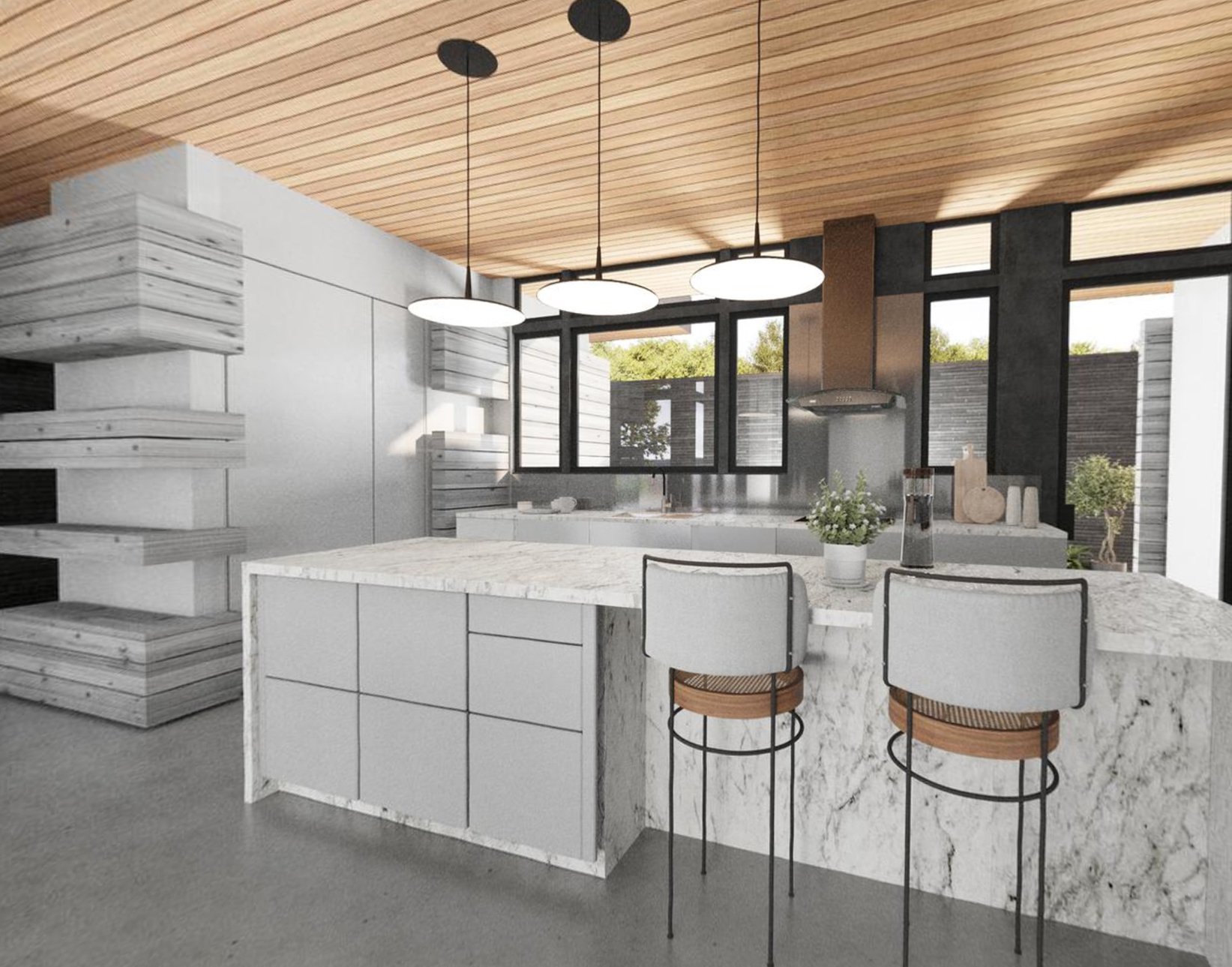 contemporary kitchen design 3d rendering