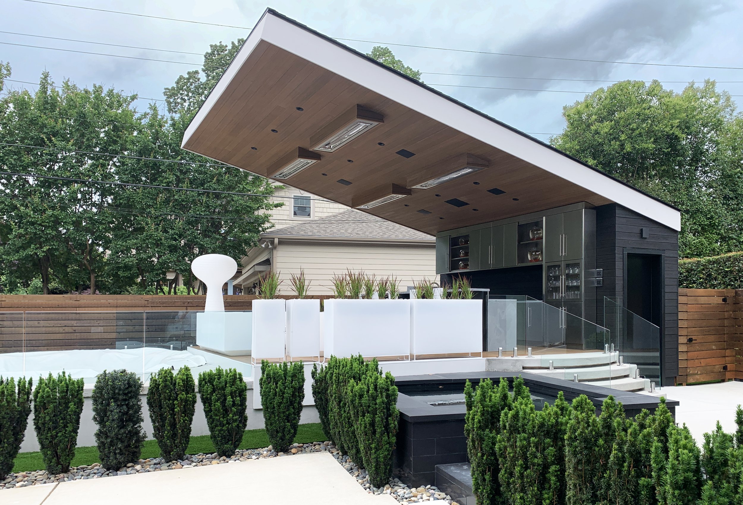 modern entertainment space with cantilever roof