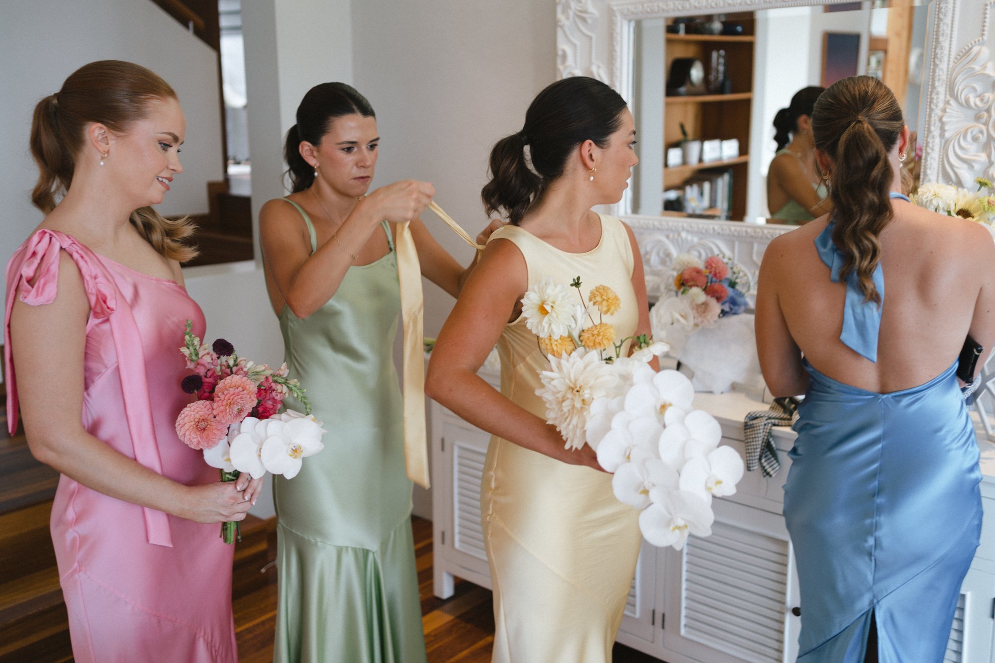 Caitlin Crisp multi coloured bridesmaids dresses