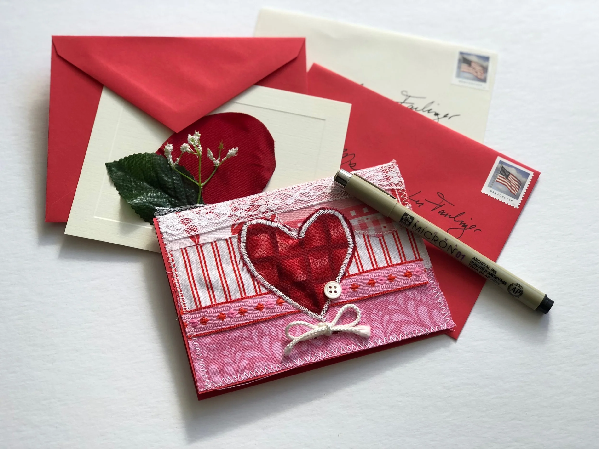 Handmade Valentine's Day cards with envelopes