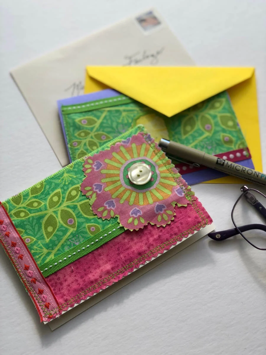 Fabric-embellished hand-made spring Easter card