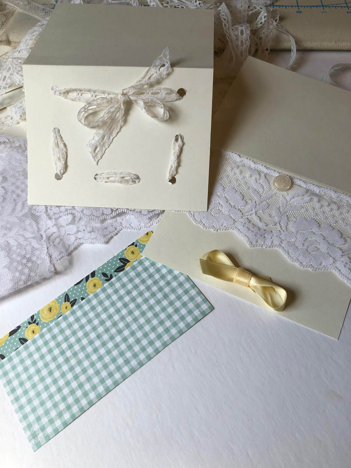 hand made vintage lace and fabric cards