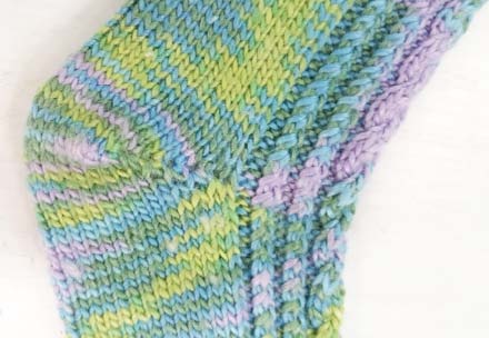 Cable Twist hand-knitted sock pattern heel shaping close up