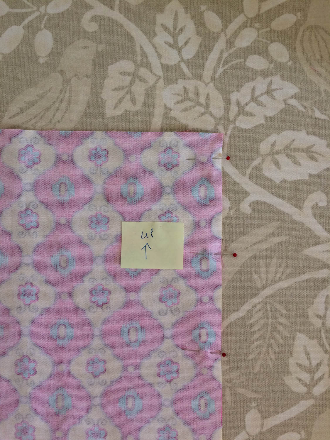 making note of directional fabric before sewing side seam