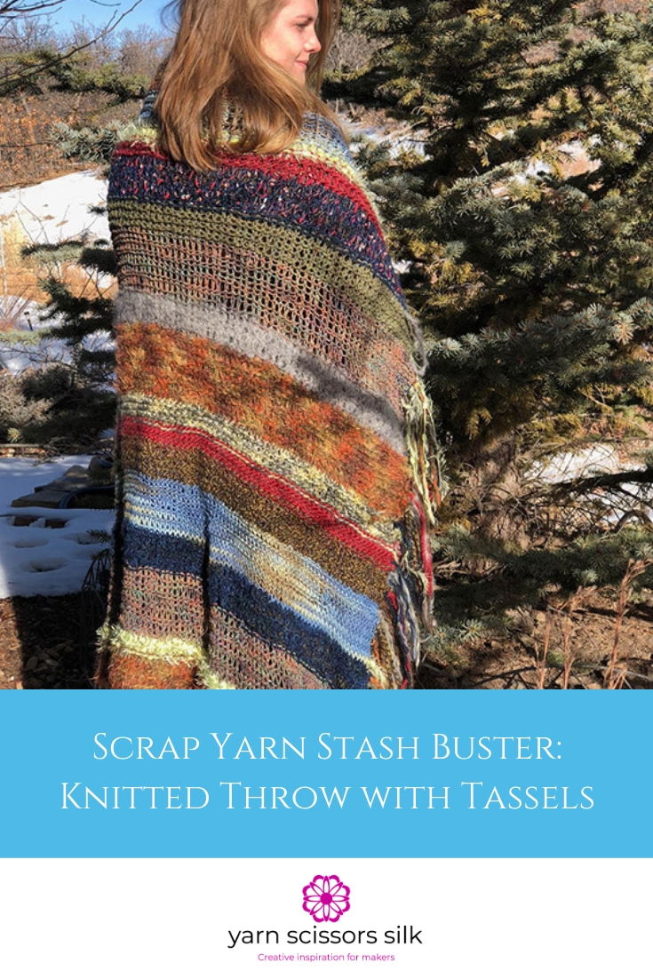 Scrap Yarn Stash Buster Knitted Throw With Tassels Yarn