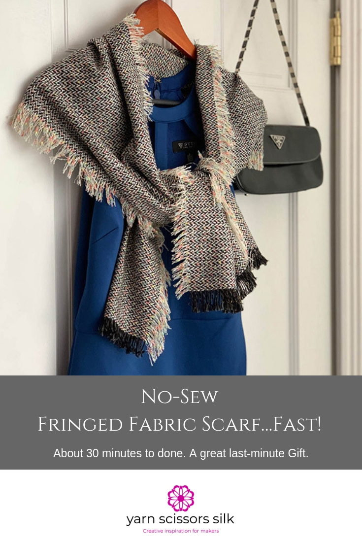No-Sew Fringed Fabric Scarf How To on Yarn Scissors Silk with step by step photos and video.
