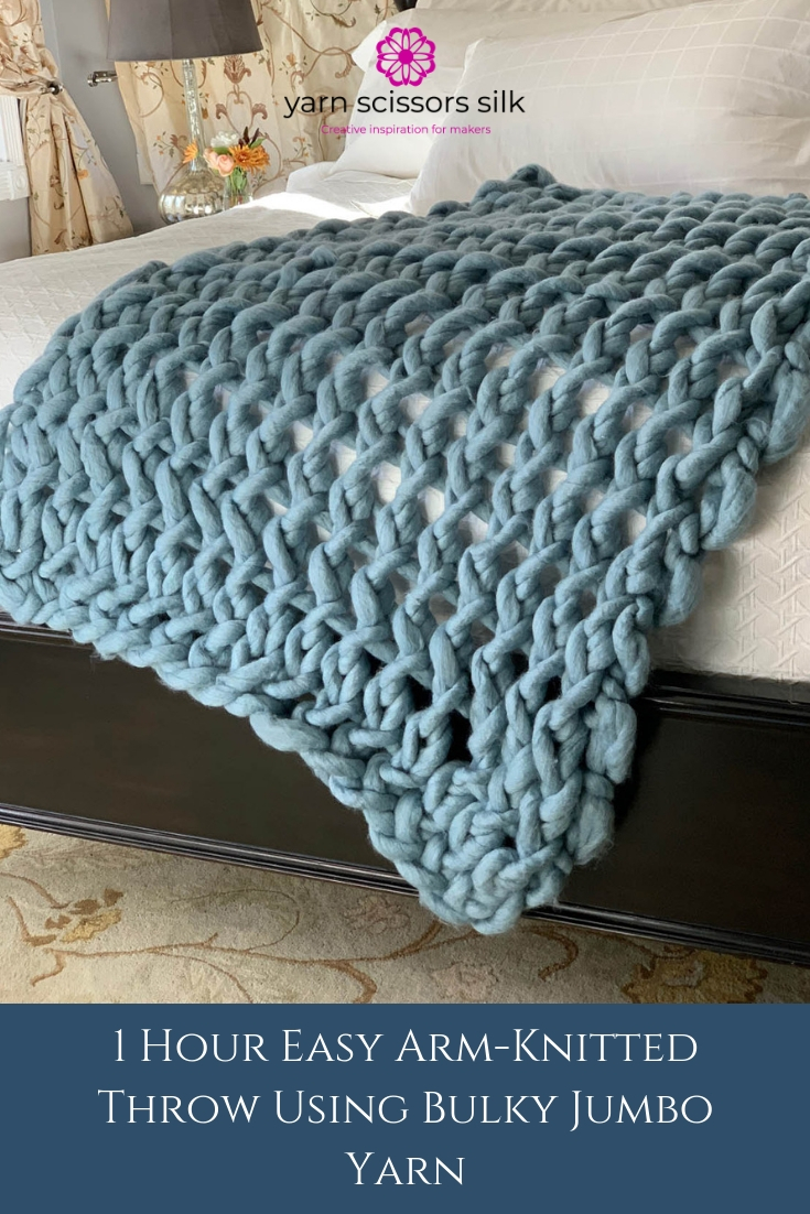How to make a 1 Hour Easy Arm-Knitted Throw Using Bulky Jumbo Yarn with step-by-step photo tutorials