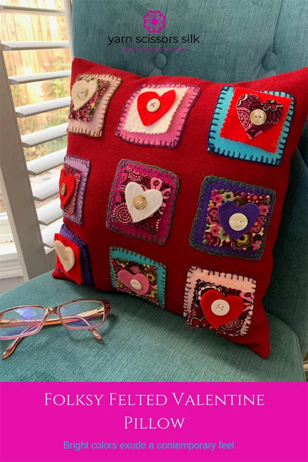 Folksy Felted Valentine Pillow in bright contemporary colors