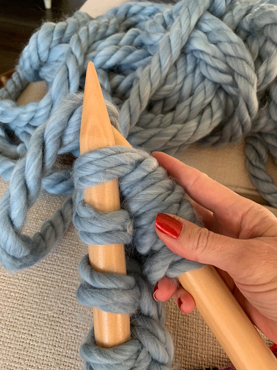 binding off garter knit stitch with jumbo yarn and size 50 knitting needles