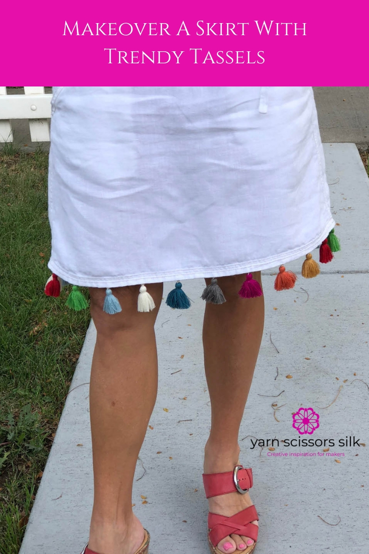 Makeover a skirt with trendy tassels - step-by-step photo how-to tutorial at Yarn Scissors Silk.