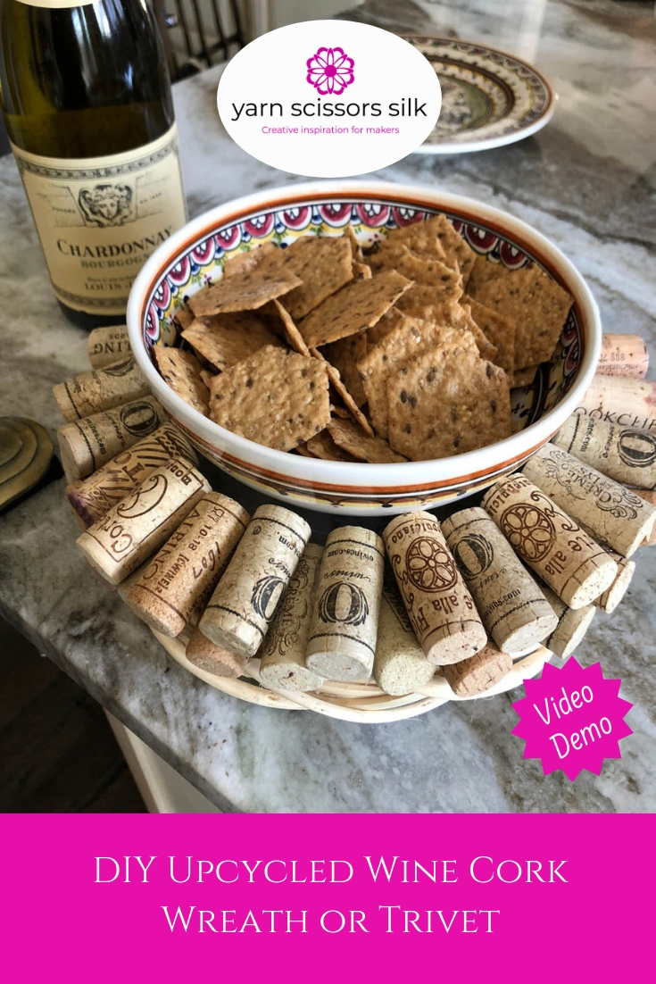 How to make a DIY Upcycled Wine Cork Wreath or Trivet at Yarn Scissors Silk.