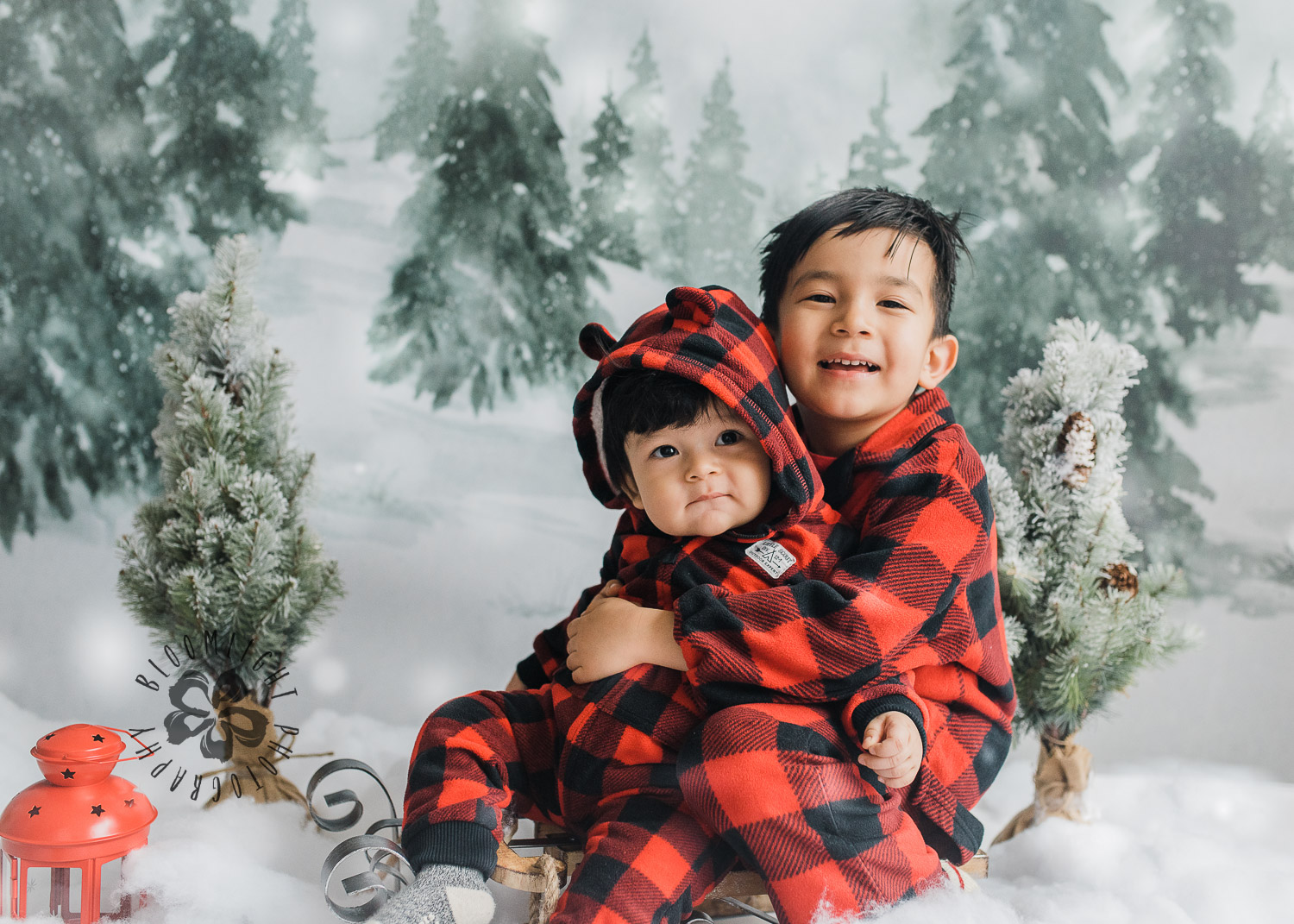 two brothers wearing red and black pijama