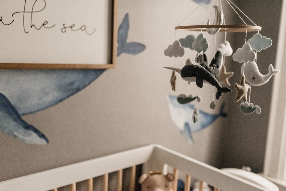 beautiful details of Whale theme nursery in a home in Toronto