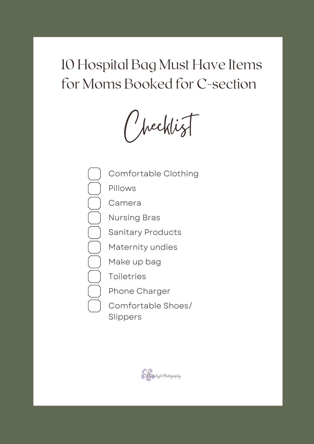 Hospital Bag checklist for C-section moms