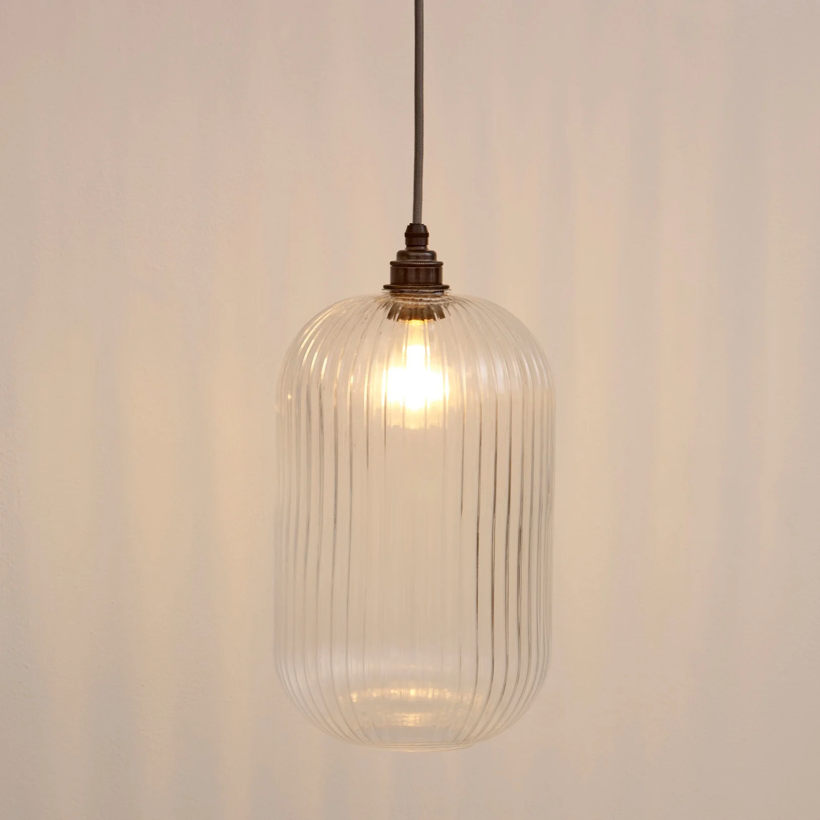Long Reeded Glass Cylinder Pendant Light — Spark & Bell Custom Brass