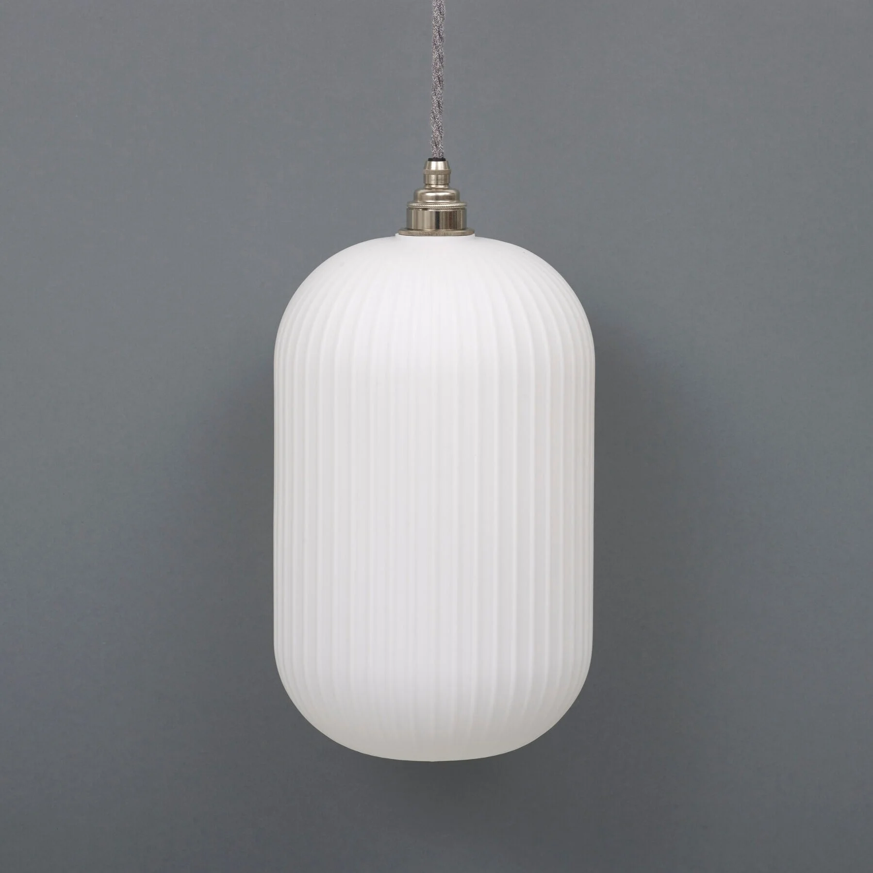Opal Long Reeded Glass Cylinder Pendant 