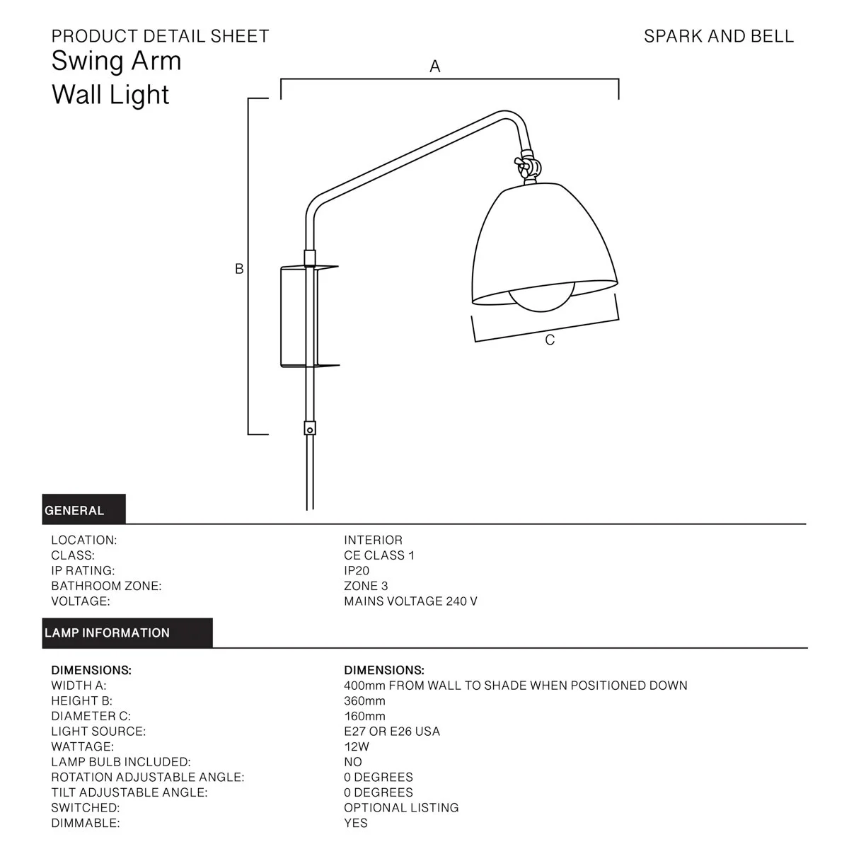Swing Arm Wall Lamp with Lulu Shade and Bracket — Spark & Bell