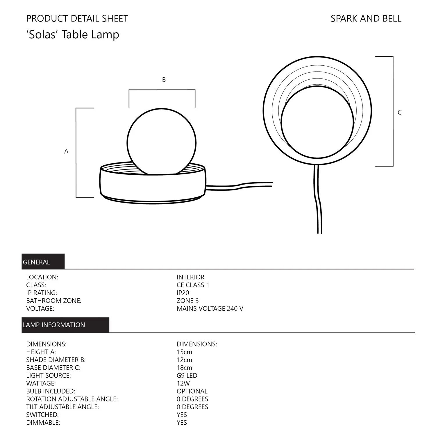 Solas Small round table lamp — Spark & Bell Handmade and