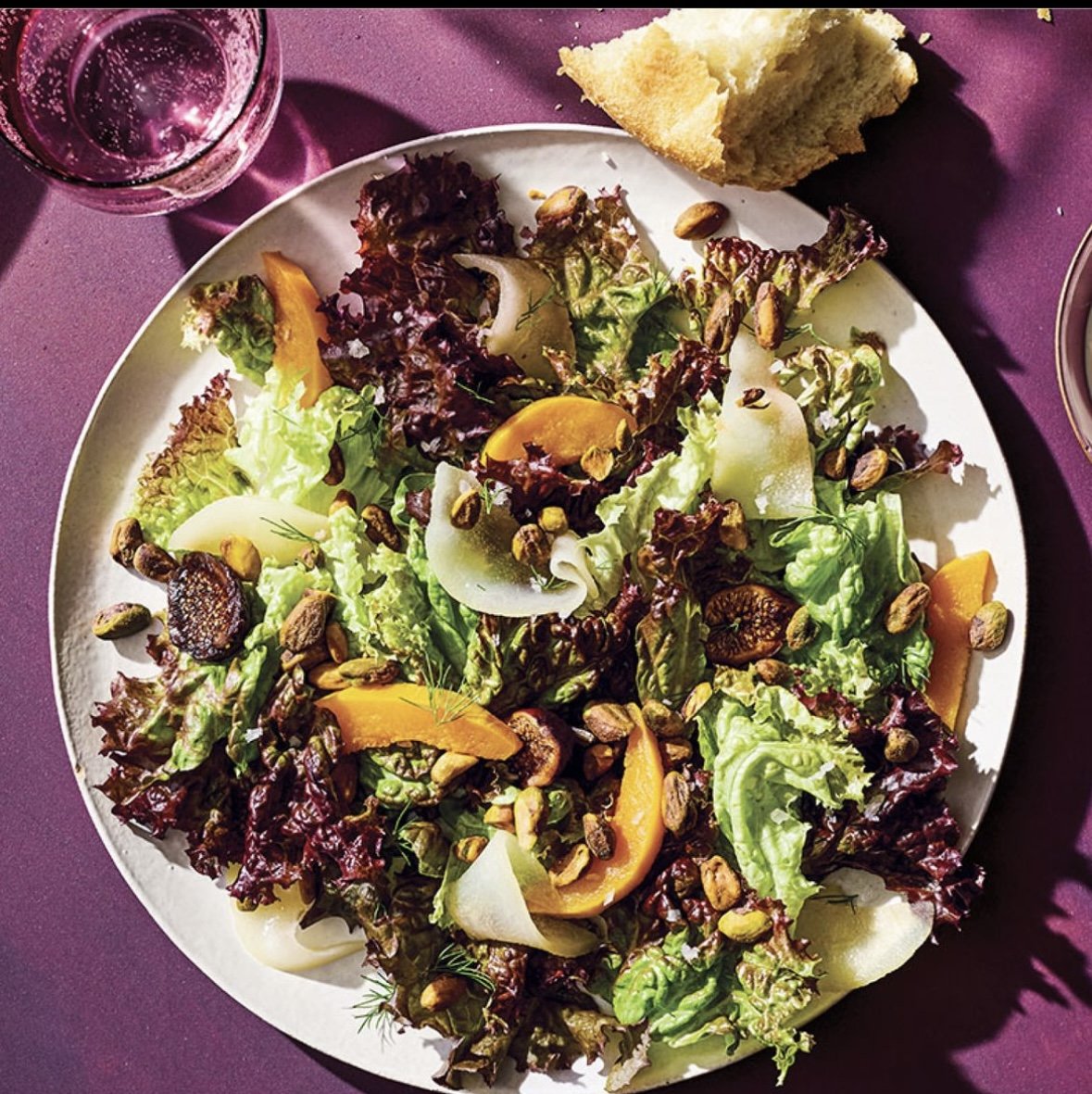 Red Leaf Salad with Poached Pears, Figs and Squash