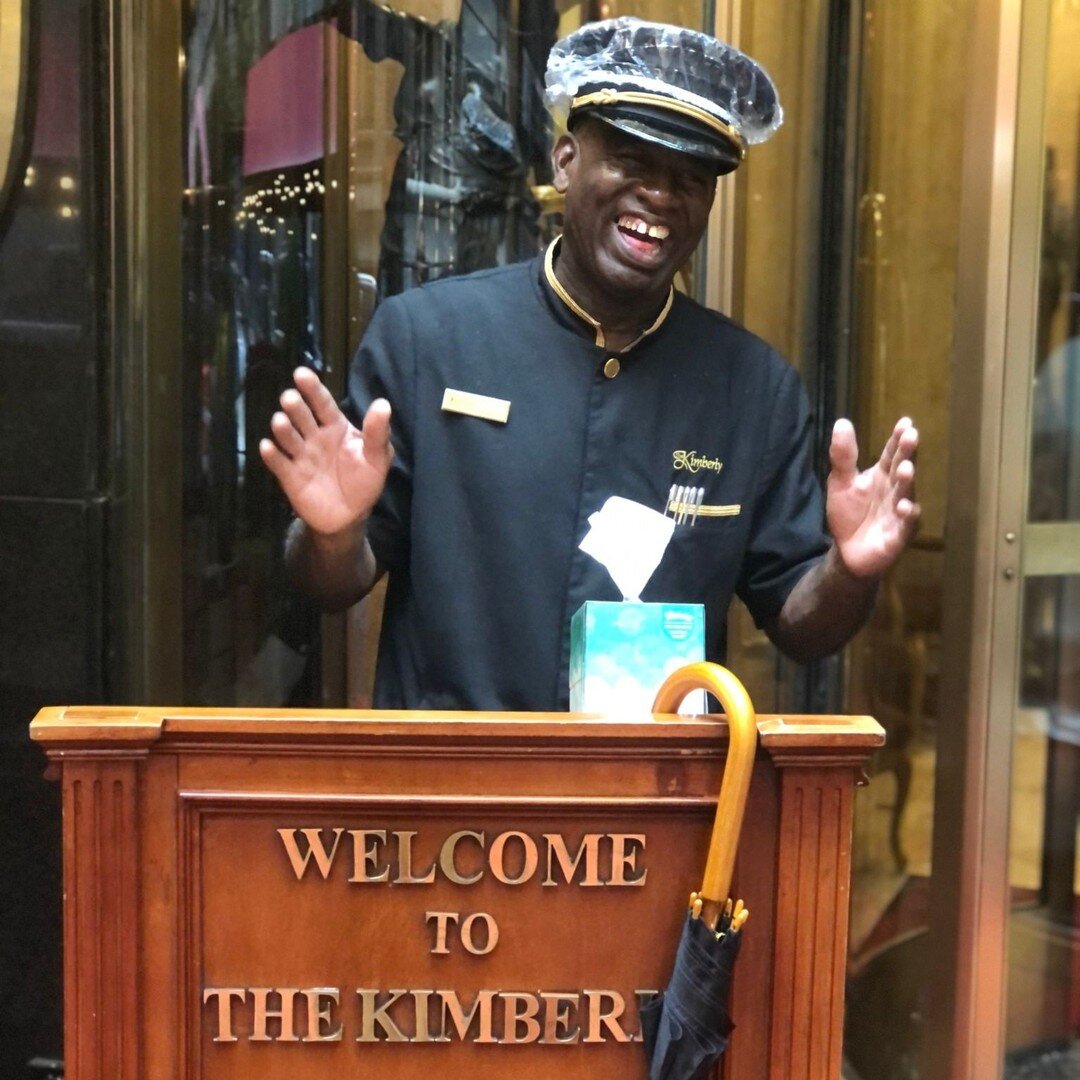 Gregory has been a bellhop at the Kimberly Hotel in #Midtown #Manhattan for 42 years. He retires in 9 days. I snapped this photo this morning but had to wait in line. Other neighbors were also wishing him well on their way to work.

I met Gregory a f