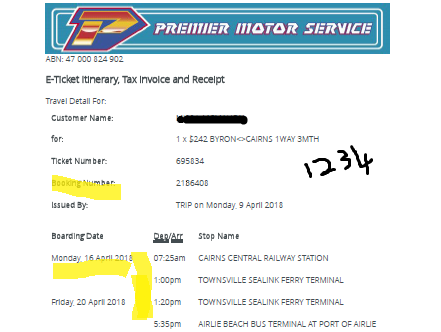 Premier Motor Service Bus Ticket