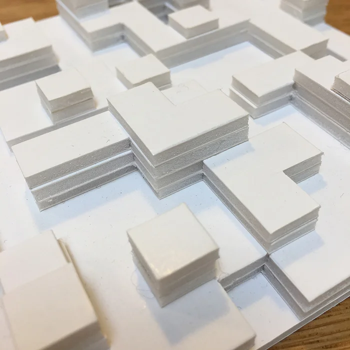Foam card 3D mock-ups - much more successful, being all white. Easier to see the shadows.