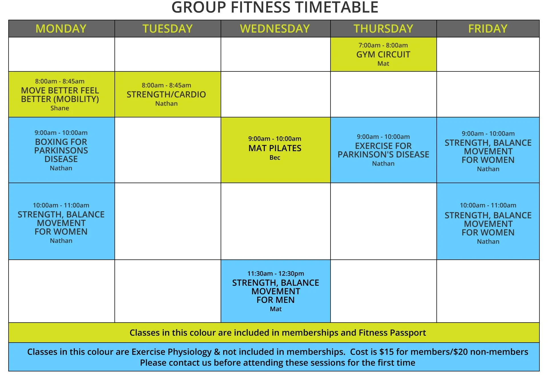 Group Fitness Timetable — Pure Fitness Alstonville
