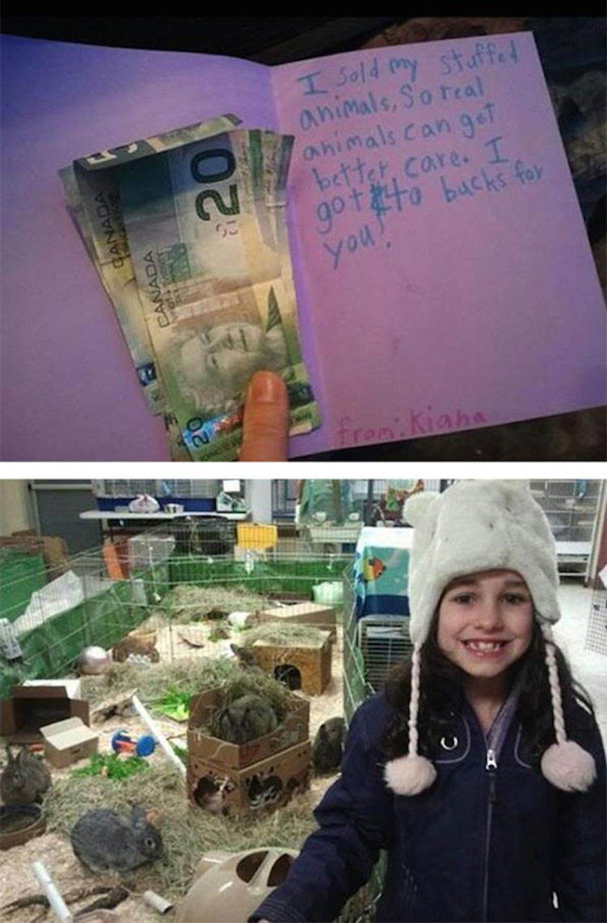 小女孩把卖了她的物品换来的金钱以及把捐赠而来的钱捐给动物收容所。