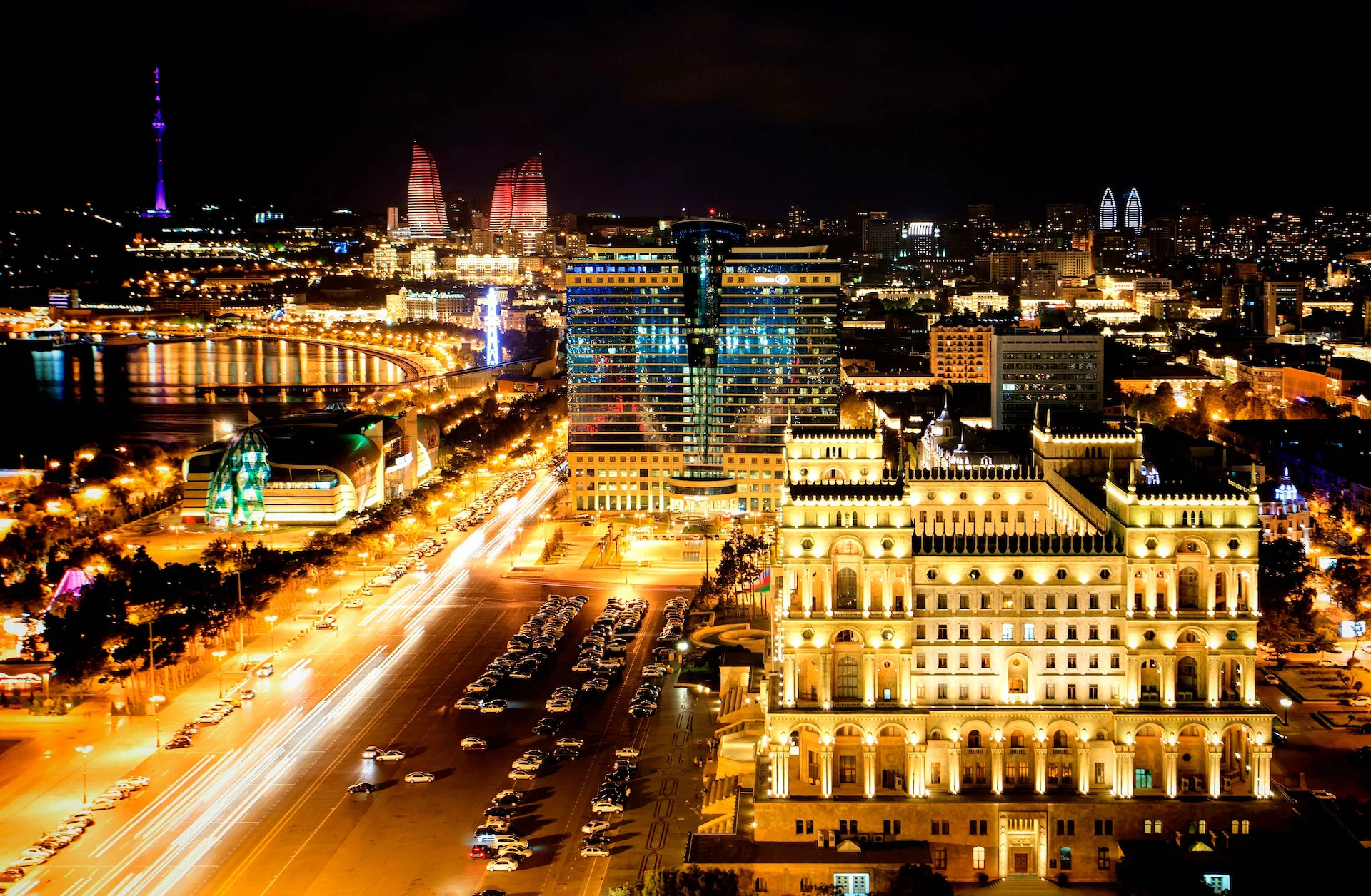 Baku Flame Towers in Azerbaijan Caucasus.jpg