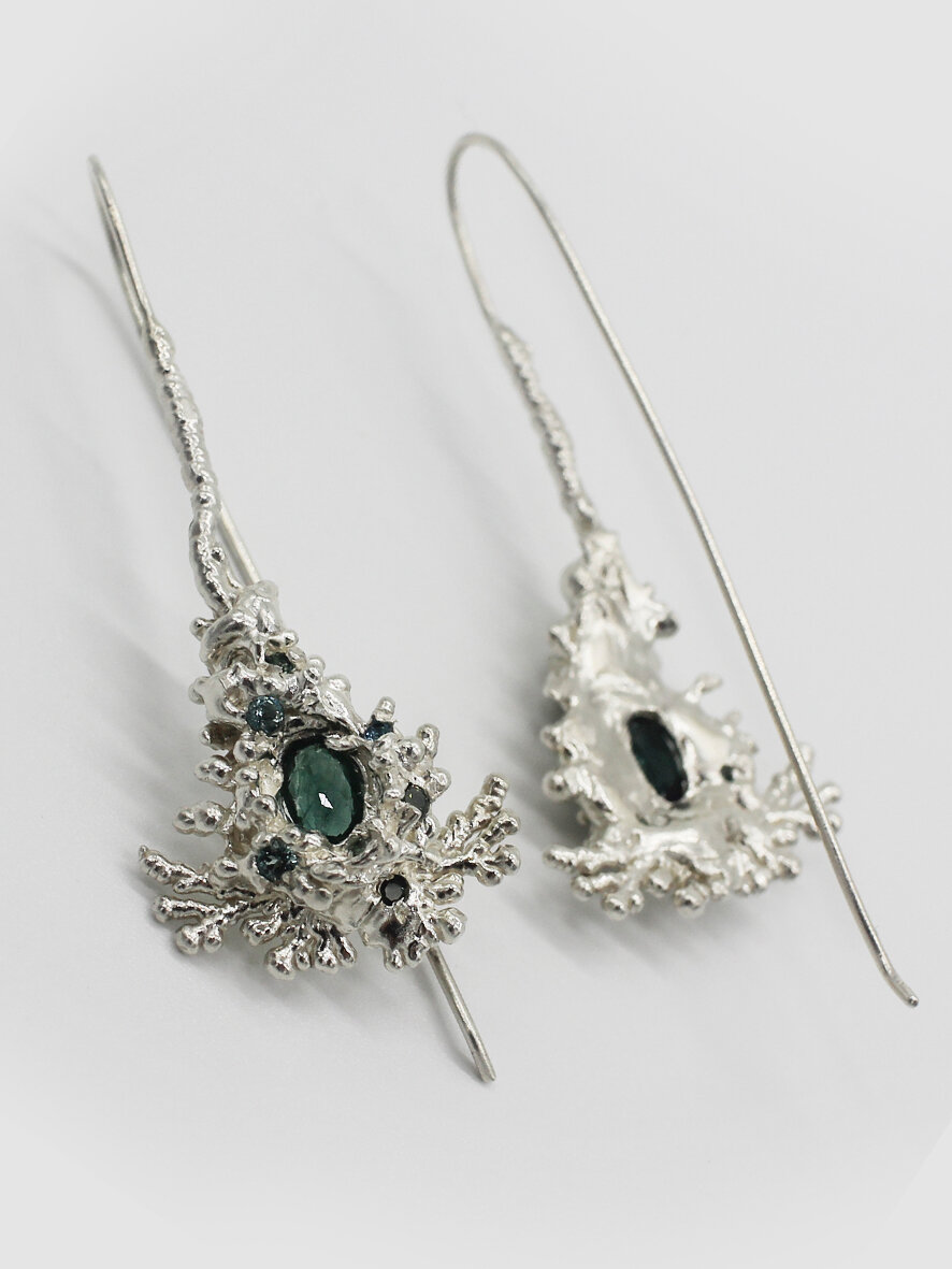 earrings grotta long - sterling silver and tourmalines 