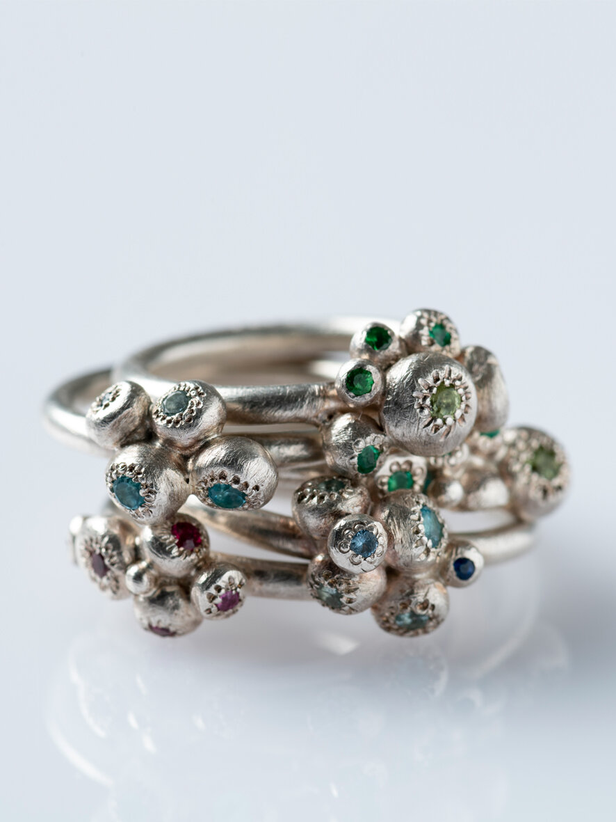 rings millepora colors - sterling silver and precious stones