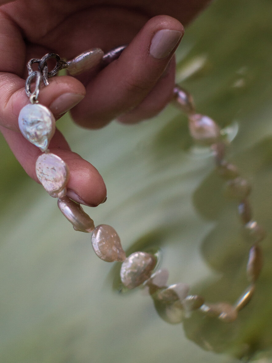 necklace tepual circular pearl - shibuichi and pearls