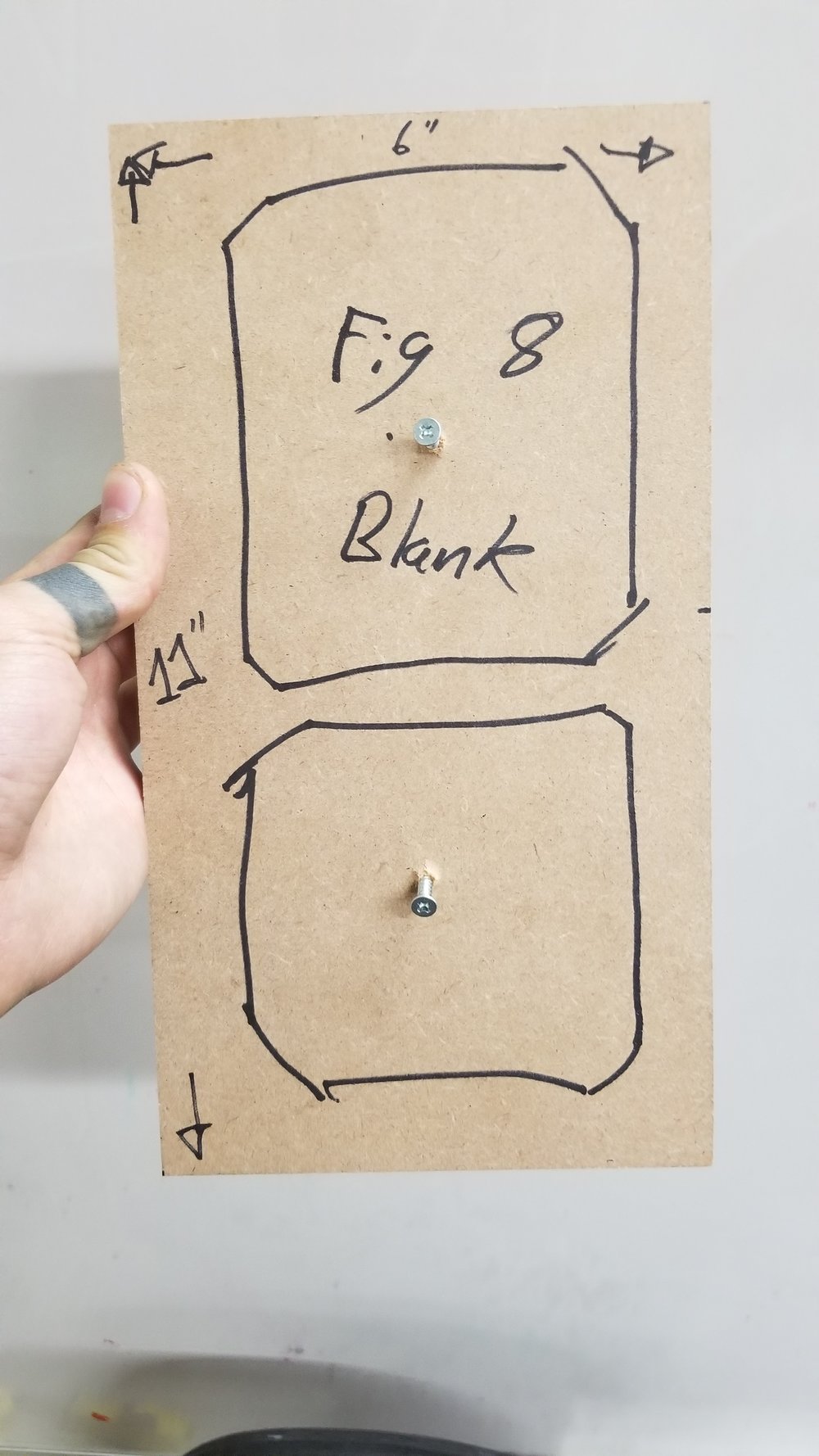  A little MDF template, at the exact size of the LED fixtures +1/32” on all sides for clearance. 