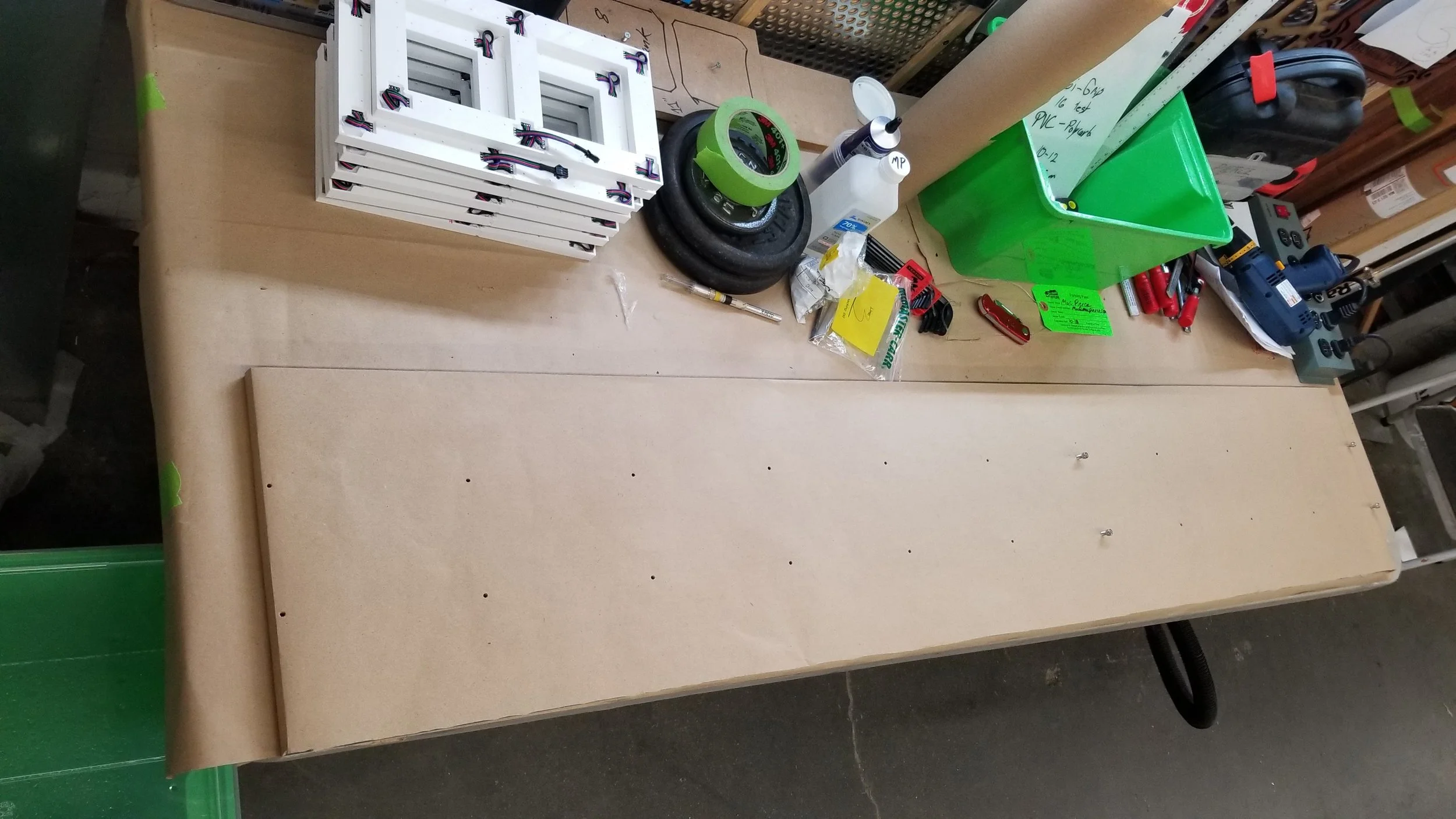 Paper template over the front.
