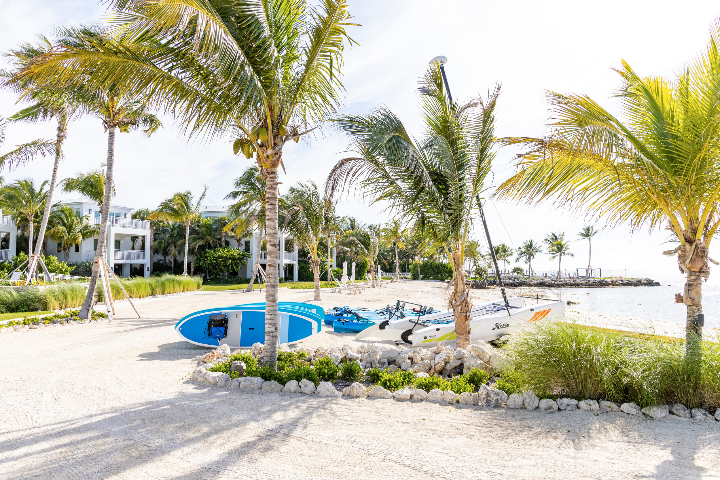  Kayaks and paddleboards sit on the private beach at The Islands of Islamorada. 